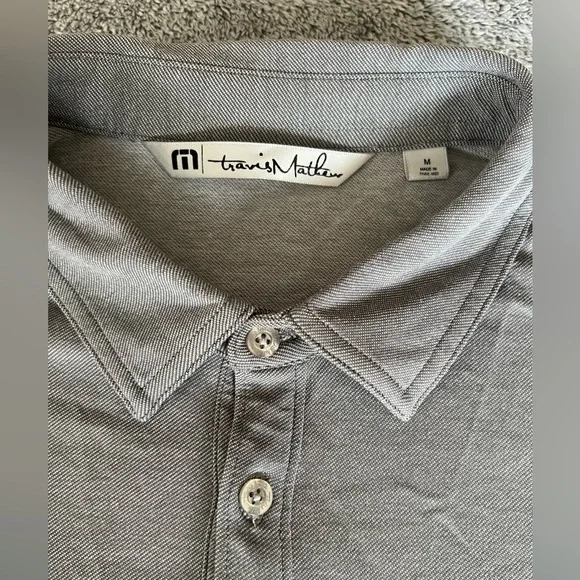 Travis Mathew Gray and Blue Polo Shirt Size Medium Fits Like Large - Picture 3 of 5